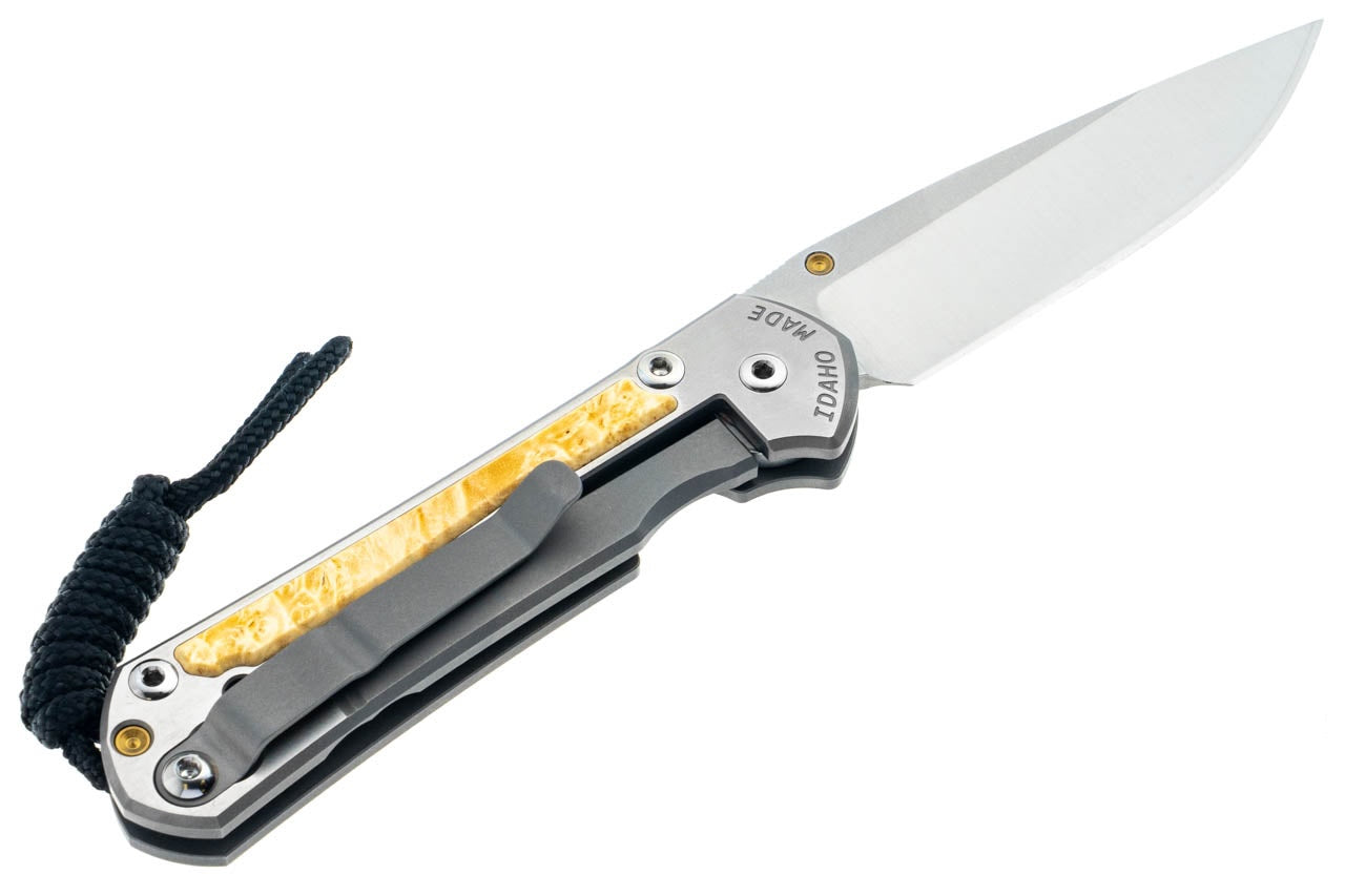 Chris Reeve Small Sebenza 31 Polished Titanium MagnaCut Blade Box Elder Inlay