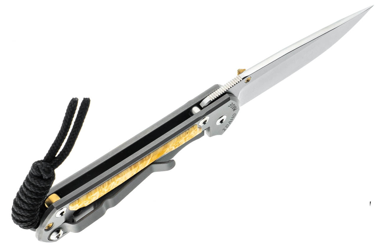 Chris Reeve Small Sebenza 31 Polished Titanium MagnaCut Blade Box Elder Inlay