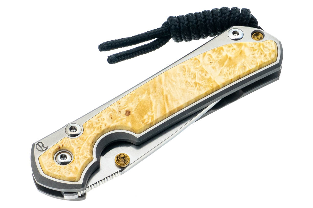 Chris Reeve Small Sebenza 31 Polished Titanium MagnaCut Blade Box Elder Inlay