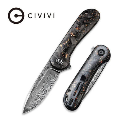 CIVIVI Elementum Flipper Knife 2.96" Damascus Blade Copper Shred Carbon Fiber Handles - NORTH RIVER OUTDOORS