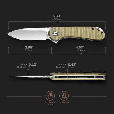 CIVIVI Knives Elementum Knife 2.96" D2 Satin Blade, Dark Green Micarta - NORTH RIVER OUTDOORS