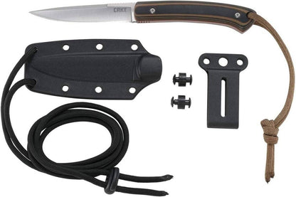 CRKT 2382 Biwa Fixed Blade Neck Knife 3.018" Satin Drop Point G10 Handles Sheath - NORTH RIVER OUTDOORS
