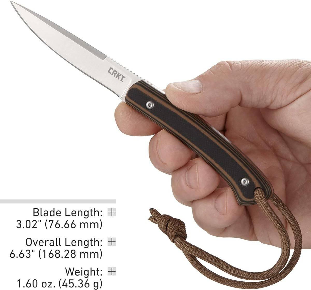 CRKT 2382 Biwa Fixed Blade Neck Knife 3.018" Satin Drop Point G10 Handles Sheath - NORTH RIVER OUTDOORS