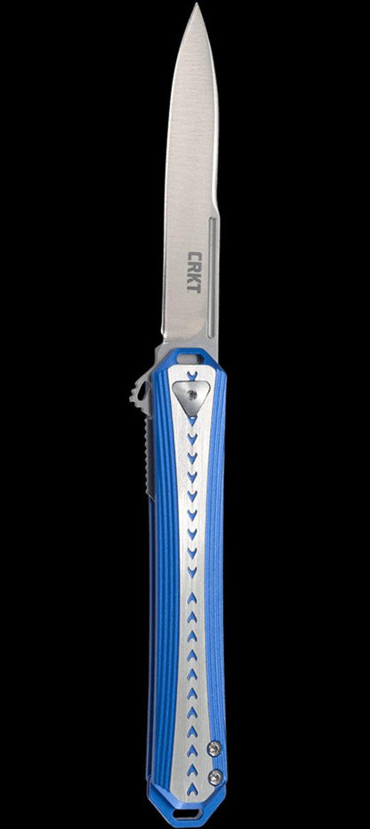 CRKT 6710 Stickler Assisted Flipper Knife 3.38" Sandvik 12C27, Blue & Silver - NORTH RIVER OUTDOORS