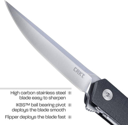 CRKT 7095KX CEO Compact Gentleman's Flipper Knife 2.61" Satin Clip Point Blade Black Handles - NORTH RIVER OUTDOORS