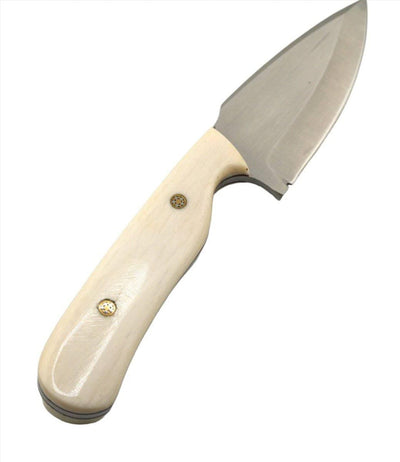 CUR Custom Shrike EDC Fixed Blade Knife 3.25" Oiled Camel Bone Dark Liners Mosaic Pins - NORTH RIVER OUTDOORS