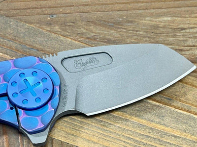 Curtiss F3 Compact Wharny Flipper PM-Mill Handles SW MagnaCut Blasted Ti Aqua-Purple (USA) - NORTH RIVER OUTDOORS