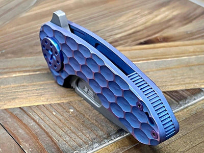 Curtiss F3 Compact Wharny Flipper PM-Mill Handles SW MagnaCut Blasted Ti Aqua-Purple (USA) - NORTH RIVER OUTDOORS