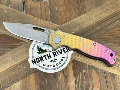 Custom Demko AD20.5 Shark Lock Folding Knife 3" 3V Clip Point Textured Titanium "Pineapple Express" - NORTH RIVER OUTDOORS