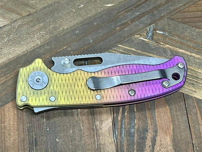 Custom Demko AD20.5 Shark Lock Folding Knife 3" 3V Clip Point Textured Titanium "Pineapple Express" - NORTH RIVER OUTDOORS