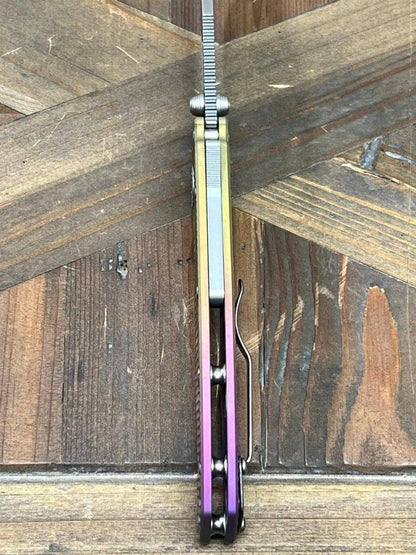 Custom Demko AD20.5 Shark Lock Folding Knife 3" 3V Clip Point Textured Titanium "Pineapple Express" - NORTH RIVER OUTDOORS