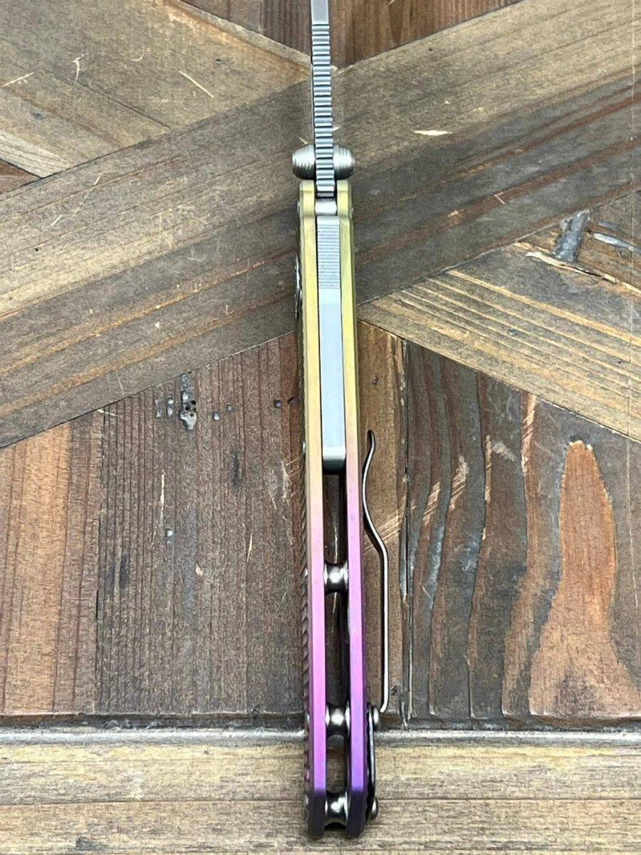 Custom Demko AD20.5 Shark Lock Folding Knife 3" 3V Clip Point Textured Titanium "Pineapple Express" - NORTH RIVER OUTDOORS