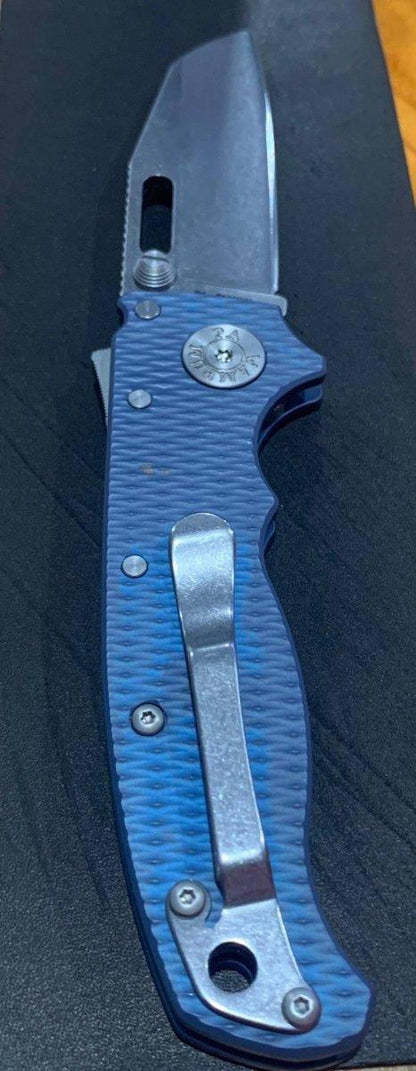 Custom Demko AD20.5 Shark Lock Folding Knife 3" CPM-3V Sheepsfoot Textured Titanium "Neptune" - NORTH RIVER OUTDOORS