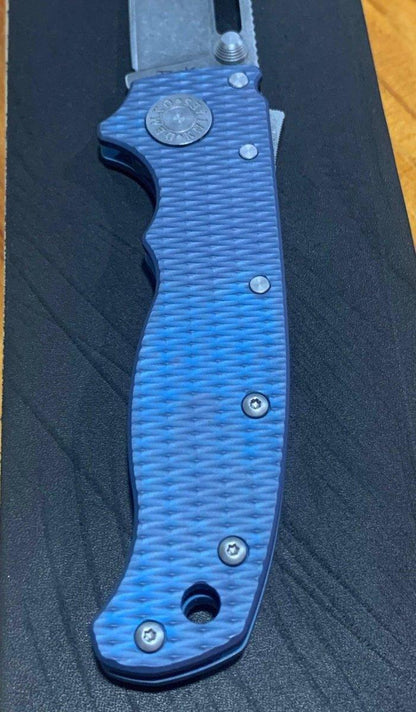 Custom Demko AD20.5 Shark Lock Folding Knife 3" CPM-3V Sheepsfoot Textured Titanium "Neptune" - NORTH RIVER OUTDOORS