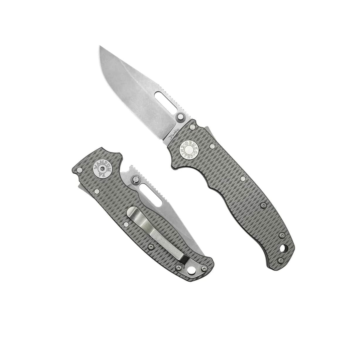 Demko AD20.5 Shark Lock Folding Knife 3" CPM-3V Clip Point Textured Titanium - NORTH RIVER OUTDOORS