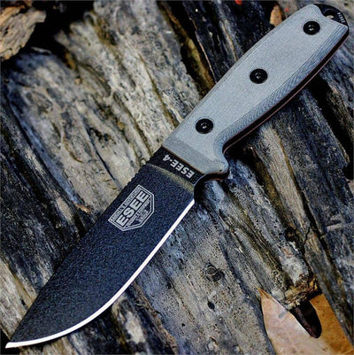 ESEE 4P-B Black Blade Plain Edge, Micarta Handle Black Sheath Clip Plate - NORTH RIVER OUTDOORS