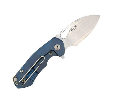 Custom GiantMouse ACE Riv Ti Framelock Blue Titanium Folding Knife - NORTH RIVER OUTDOORS
