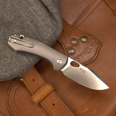 GiantMouse ACE Atelier Folding Knife 2.875" Elmax Satin Titanium Handles (Italy) - NORTH RIVER OUTDOORS