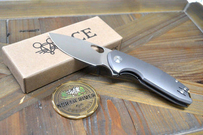 GiantMouse ACE Tribeca Flipper Knife 2.875" MagnaCut Stonewashed Titanium Handles (Italy) - NORTH RIVER OUTDOORS