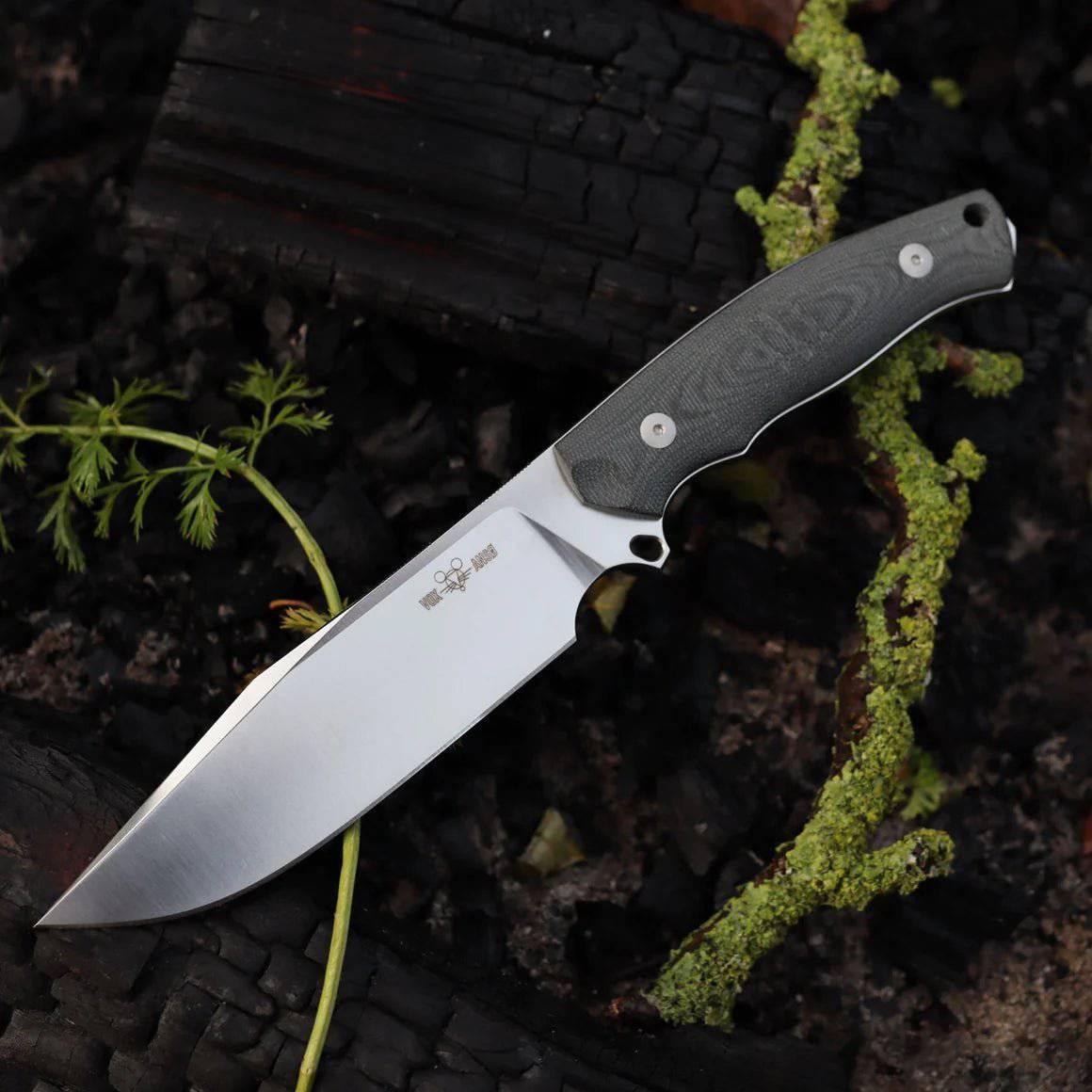 GiantMouse GMF4-DB-SATIN GMF4 Fixed Blade Knife 5.65" N690 Satin Clip Point Black Canvas Micarta - NORTH RIVER OUTDOORS