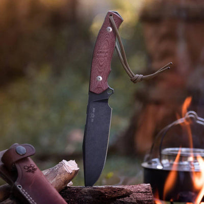 GiantMouse GMF4-RED-PVD GMF4 Fixed Knife 5.65" N690 Black PVD Stonewashed Clip Point Red Canvas Micarta - NORTH RIVER OUTDOORS