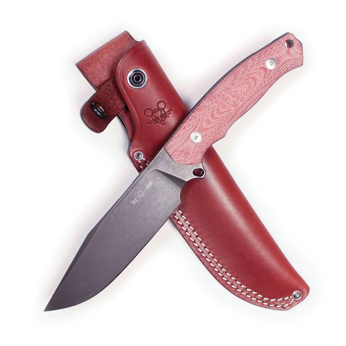GiantMouse GMF4-RED-PVD GMF4 Fixed Knife 5.65" N690 Black PVD Stonewashed Clip Point Red Canvas Micarta - NORTH RIVER OUTDOORS