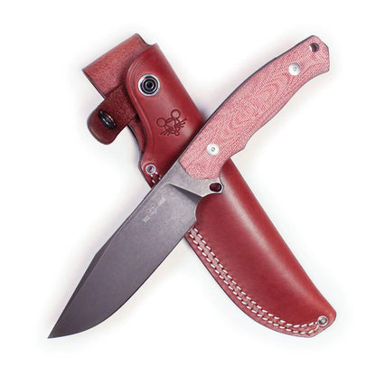 GiantMouse GMF4-RED-PVD GMF4 Fixed Knife 5.65" N690 Black PVD Stonewashed Clip Point Red Canvas Micarta - NORTH RIVER OUTDOORS