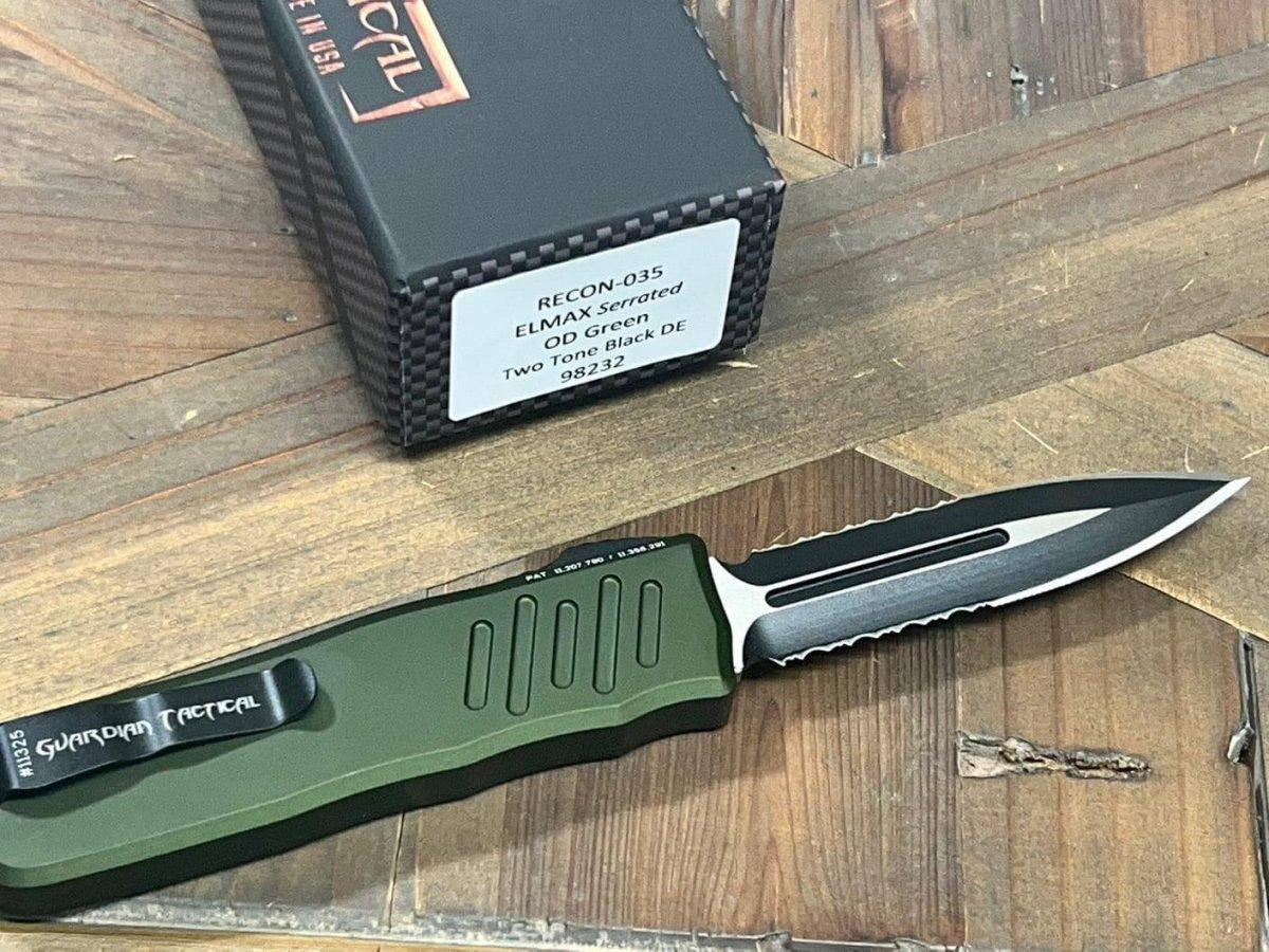 Guardian Tactical Recon-035 98232 Two-tone Elmax D/E Serrated OD OTF Auto Knife - NORTH RIVER OUTDOORS