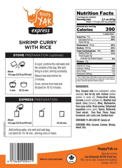 Happy Yak Shrimp Curry with Rice - NORTH RIVER OUTDOORS
