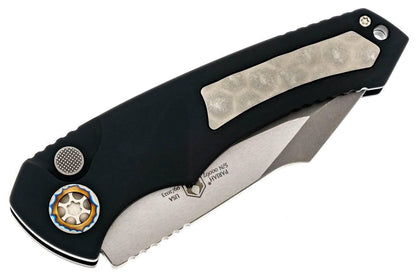 Heretic Auto Pariah H048-5A MagnaCut Black Handle Battleworn Single Edge Blade Flamed Pivot - NORTH RIVER OUTDOORS