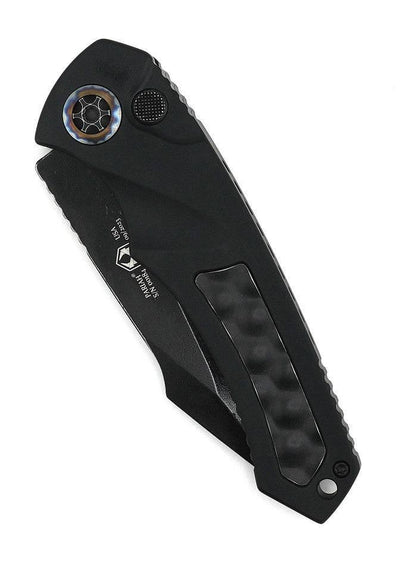 Heretic Auto Pariah H048-8A Battleworn Black SE MagnaCut Blade Bubble Inlays Flamed Pivot Collars - NORTH RIVER OUTDOORS
