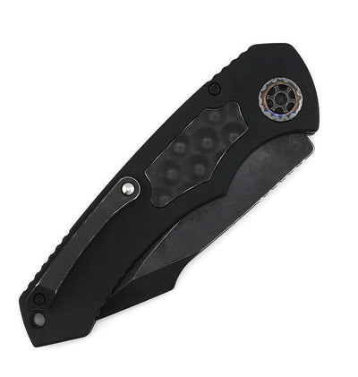 Heretic Auto Pariah H048-8A Battleworn Black SE MagnaCut Blade Bubble Inlays Flamed Pivot Collars - NORTH RIVER OUTDOORS