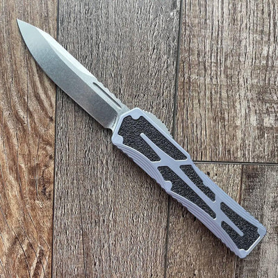 Heretic Colossus MagnaCut S/E Gray Handle w/ Black Grip Inlays Stonewash Blade - NORTH RIVER OUTDOORS