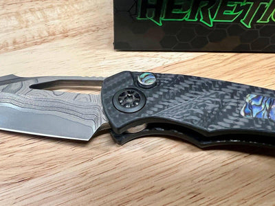 Heretic Custom Pariah Manual V2 Wood Grain San Mai Carbon Fiber Abalone Inlay (Blade Show) - NORTH RIVER OUTDOORS