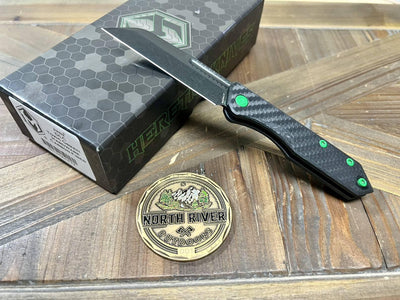 Heretic Knives Jinn Carbon Fiber w/ Toxic Green Hardware & DLC H013-6A-CFTX - NORTH RIVER OUTDOORS
