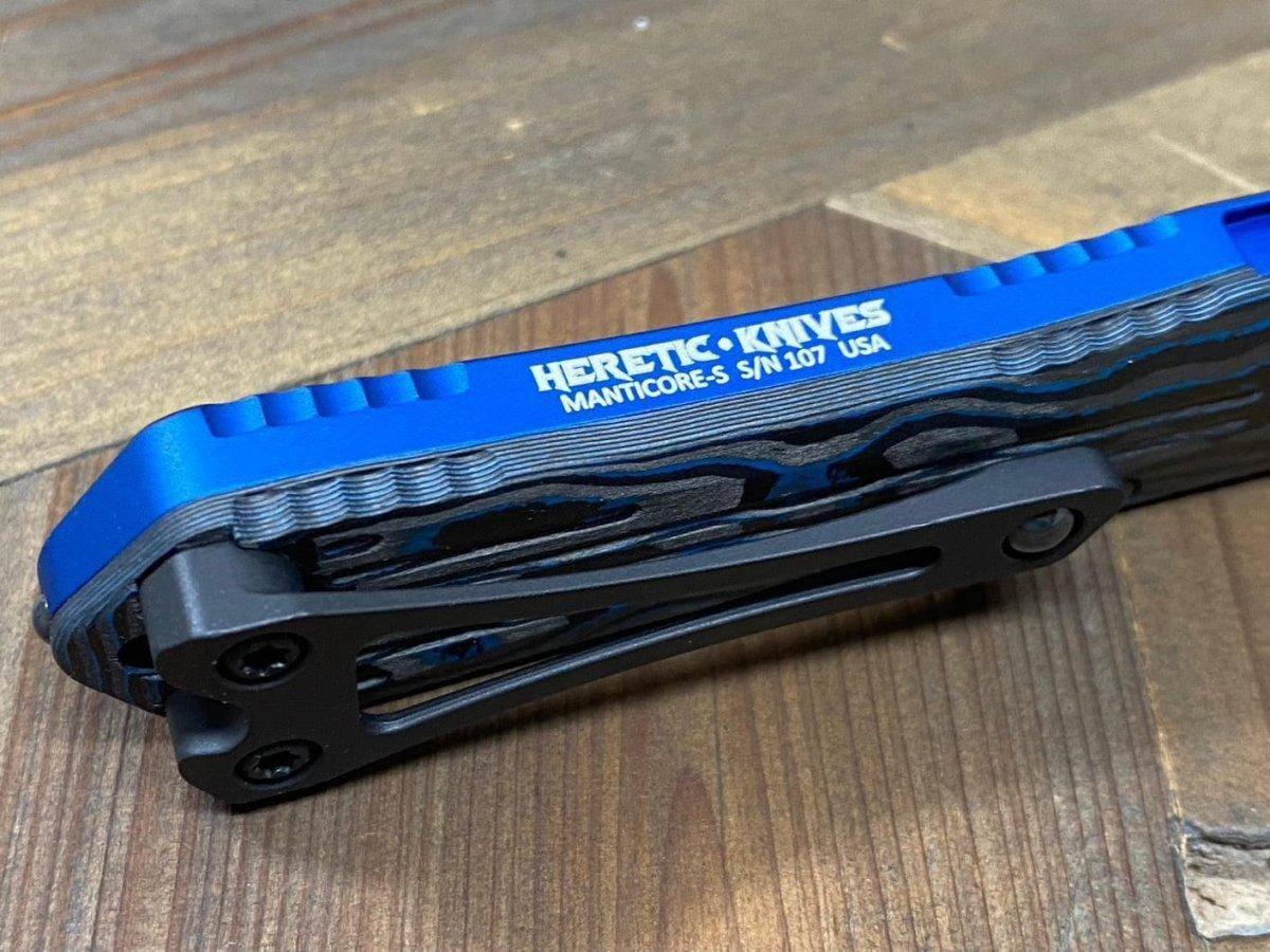 Heretic Knives Manticore S D/E Blue Camo Carbon Blue Handle DLC Blade H024-6A-BLU/CF - NORTH RIVER OUTDOORS