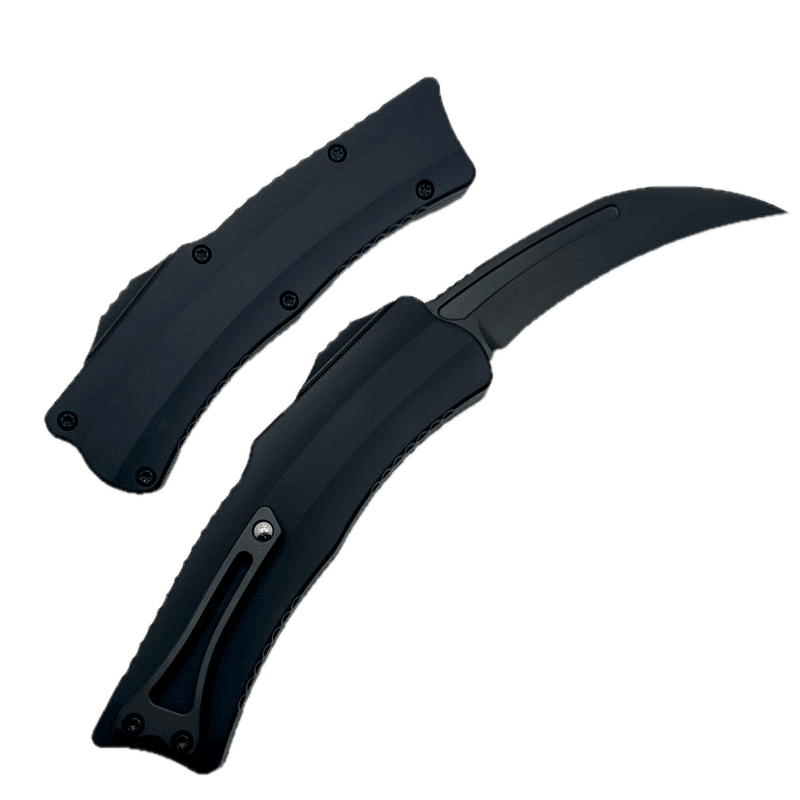 Heretic Knives Roc OTF Auto Knife 3.2" MagnaCut DLC Hawkbill Black Handles - NORTH RIVER OUTDOORS