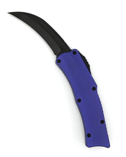 Heretic Knives Roc OTF Auto Knife 3.2" MagnaCut DLC Standard Hawkbill Purple Handles - NORTH RIVER OUTDOORS