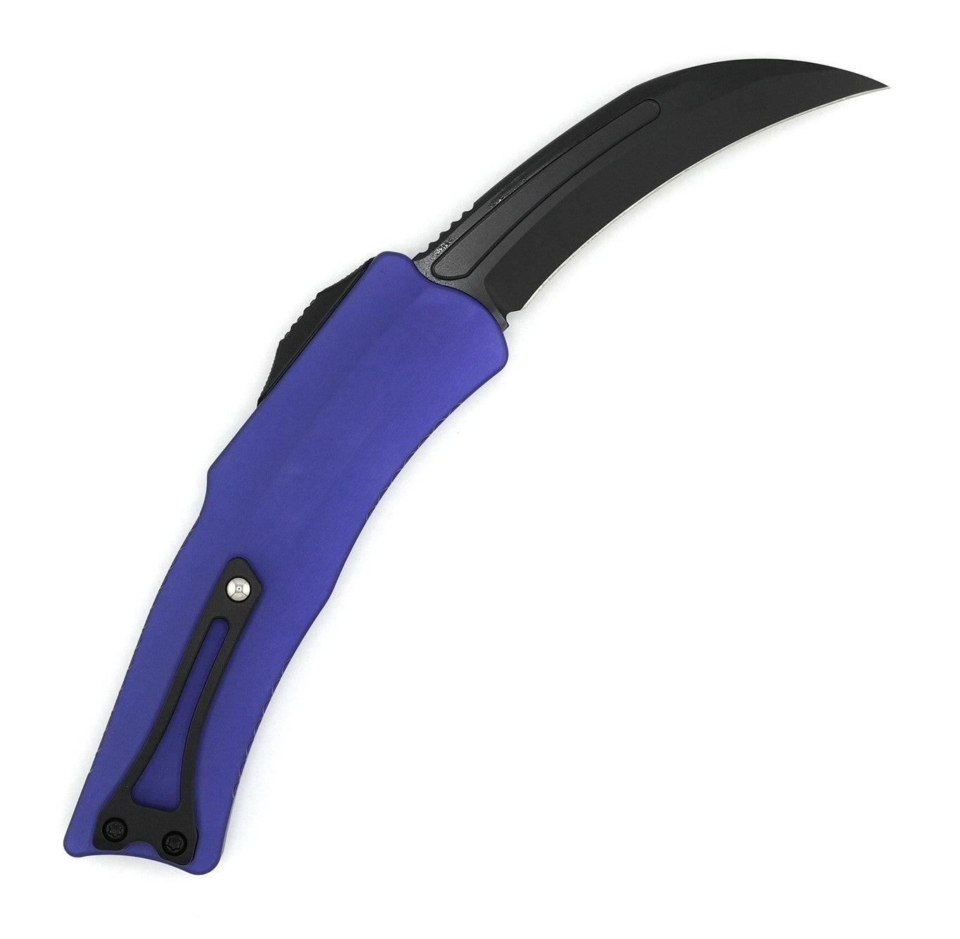 Heretic Knives Roc OTF Auto Knife 3.2" MagnaCut DLC Standard Hawkbill Purple Handles - NORTH RIVER OUTDOORS