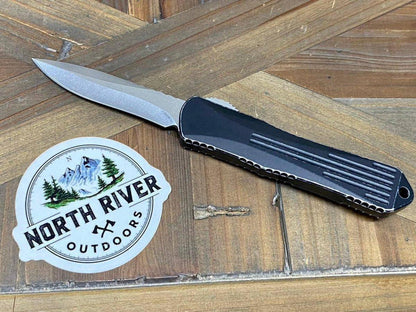 Heretic Manticore E Battleworn Black OTF Automatic Knife 3" Recurve Stonewash H029-2A-BATTLE - NORTH RIVER OUTDOORS