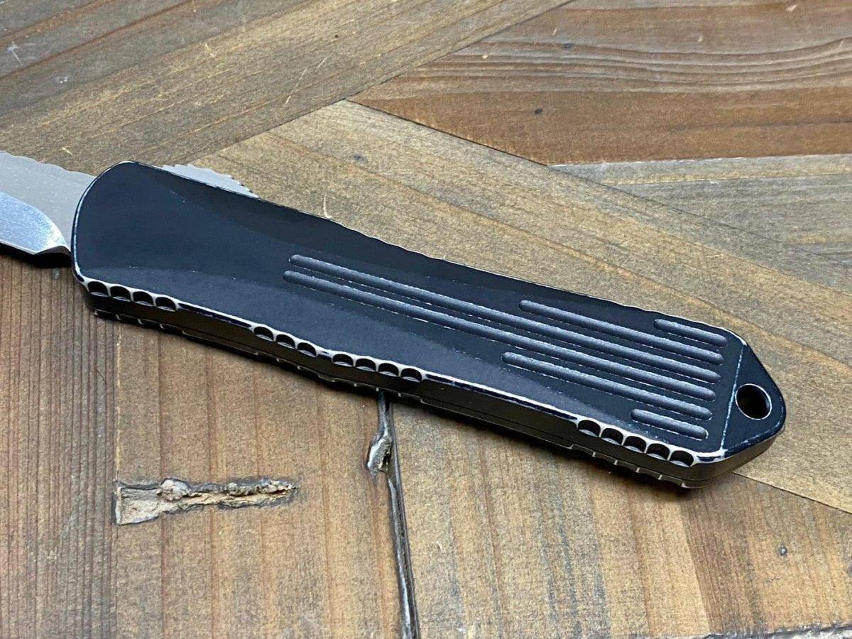 Heretic Manticore E Battleworn Black OTF Automatic Knife 3" Recurve Stonewash H029-2A-BATTLE - NORTH RIVER OUTDOORS