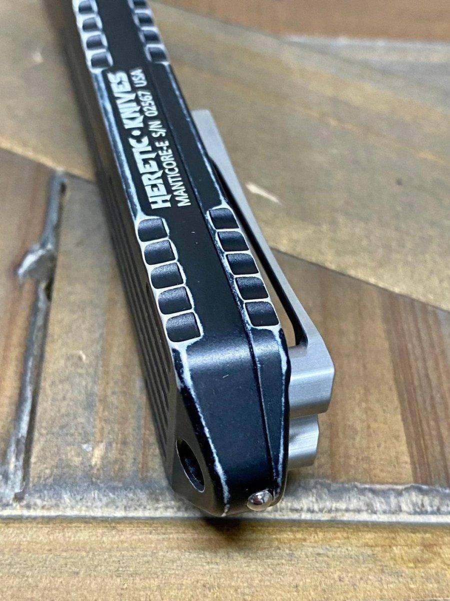 Heretic Manticore E Battleworn Black OTF Automatic Knife 3" Recurve Stonewash H029-2A-BATTLE - NORTH RIVER OUTDOORS