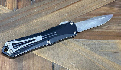 Heretic Manticore E Battleworn Black OTF Automatic Knife 3" Recurve Stonewash H029-2A-BATTLE - NORTH RIVER OUTDOORS