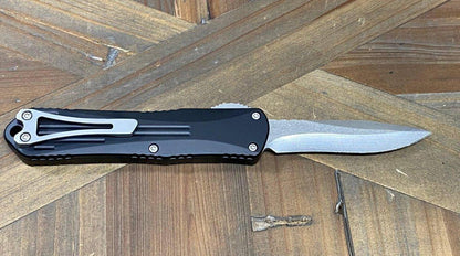 Heretic Manticore E Black OTF Auto Knife 3" Recurve Stonewash H029-2A - NORTH RIVER OUTDOORS