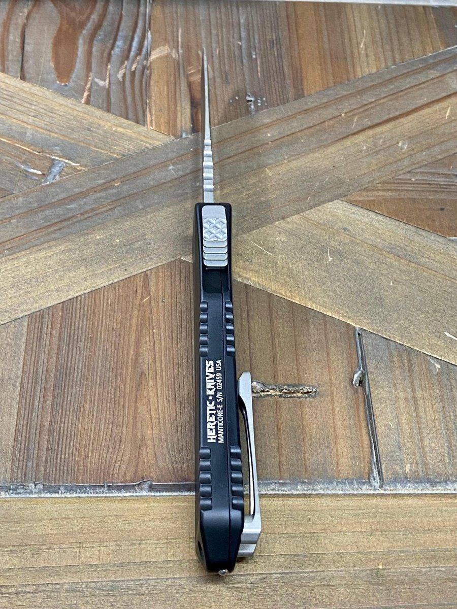 Heretic Manticore E Black OTF Auto Knife 3" Recurve Stonewash H029-2A - NORTH RIVER OUTDOORS