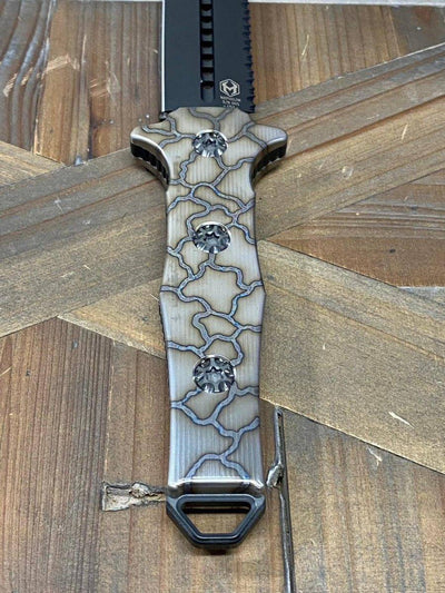 Heretic Nephilim Fixed Blade D/E Dagger Flamed Titanium Handle DLC Black Full Serrated Blade H003-6C-FTi - NORTH RIVER OUTDOORS
