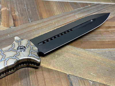 Heretic Nephilim Fixed Blade D/E Dagger Flamed Titanium Handle DLC Black Full Serrated Blade H003-6C-FTi - NORTH RIVER OUTDOORS