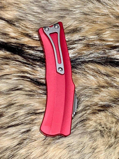 Heretic Roc Hawkbill Auto Knife 3.2" MagnaCut Stonewash Red Handles - NORTH RIVER OUTDOORS