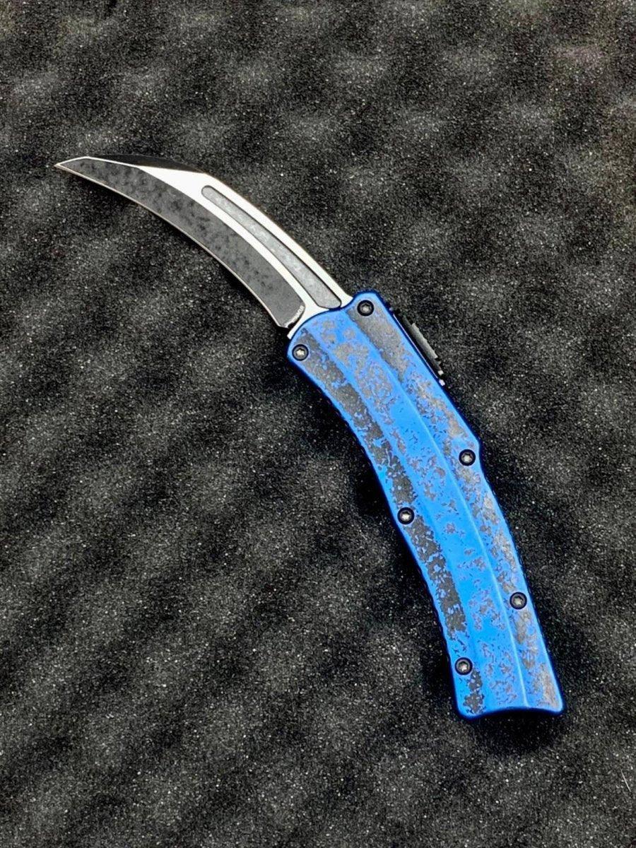 Heretic Roc Hawkbill Auto Knife 3.2" MagnaCut Two Tone Breakthrough Blue Handle - NORTH RIVER OUTDOORS