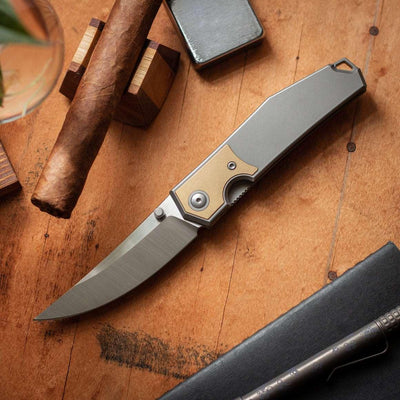 GiantMouse GMX Limited #22 Folding Knife S90V Titantium Brass Bolster (Rare) - NORTH RIVER OUTDOORS
